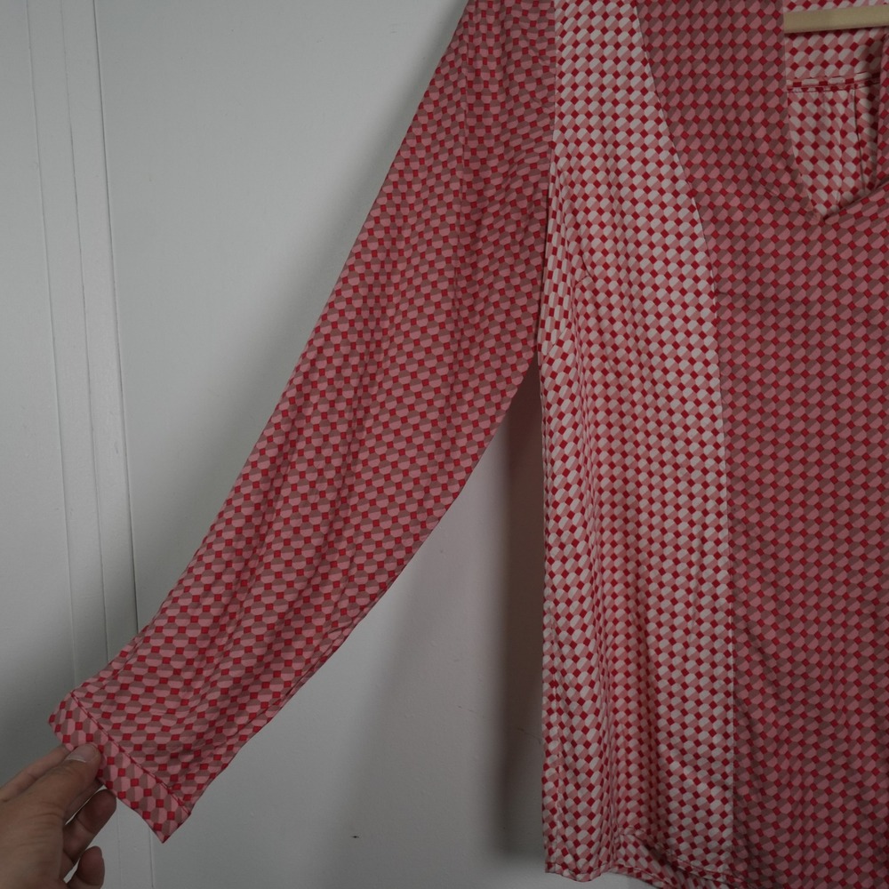 Boden Blouse Women 4 Red Pink Geometric Silk Blend Split Neck Long Sleeve WA632 - Picture 3 of 7
